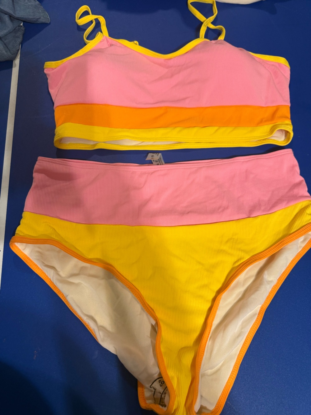 Women’s Pink & Yellow Colorblock High-Waist Bikini Set NWT